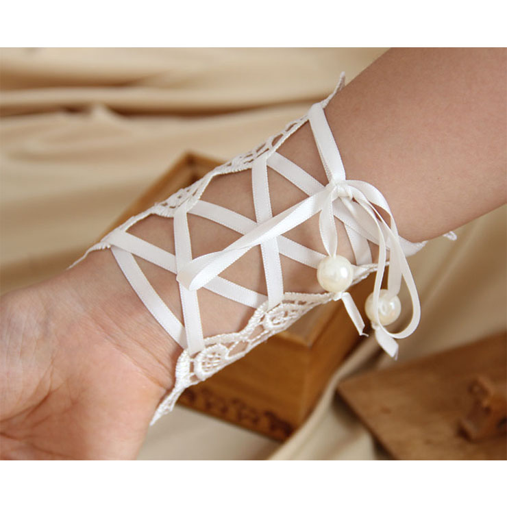 Vintage Bracelet, Gothic Bracelet, White Lace Bracelet, Cheap Wristband, Victorian Long Wristband, Vintage Long Lace Wristband, Elegant Long Lace Wristband, Bracelet with Ring, #J17784