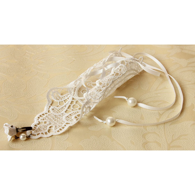 Vintage Bracelet, Gothic Bracelet, White Lace Bracelet, Cheap Wristband, Victorian Long Wristband, Vintage Long Lace Wristband, Elegant Long Lace Wristband, Bracelet with Ring, #J17784