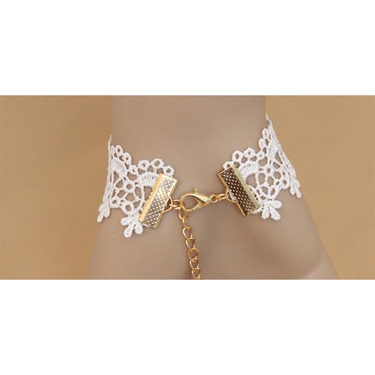 Vintage Bracelet, Vintage Golden Butterfly Flower Bracelet, Cheap Wristband, Gothic White Bracelet, Victorian White Lace Bracelet, Retro White Wristband, Bracelet with Ring, #J18125
