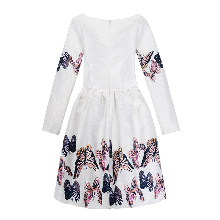Rose Print Dress, Long Sleeve Dress, Round Collar Dress, Girls Lovely Dress, Vintage Dresses for Girls, Girls Swing Dress, Back Zipper Dress, A-Line Dress, #N15520