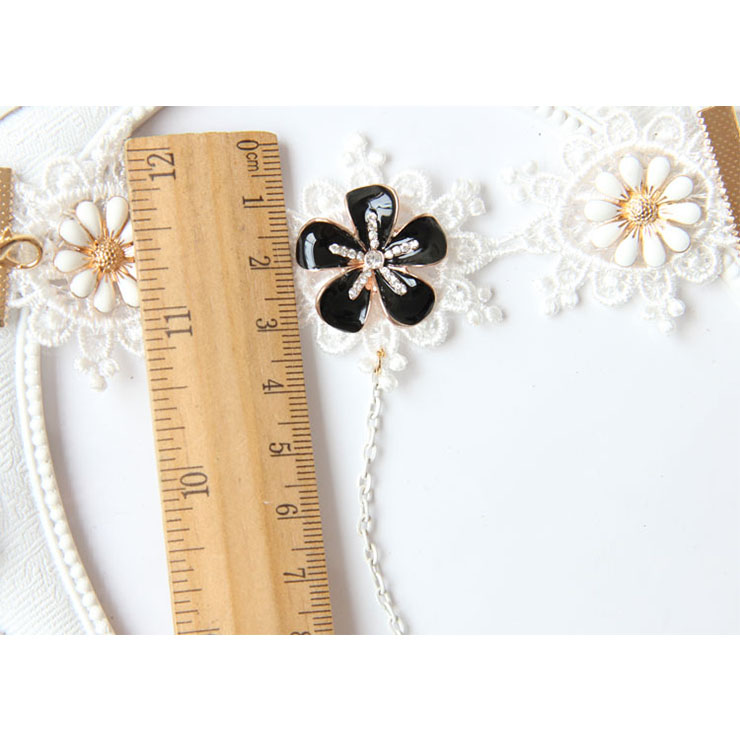 Vintage Bracelet, Vintage Daisy Bracelet, Cheap Wristband, Gothic White Bracelet, Victorian White Lace Bracelet, Retro White Wristband, Bracelet with Ring, #J18098