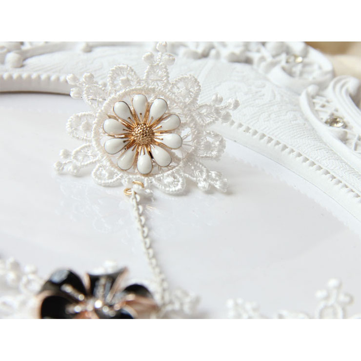 Vintage Bracelet, Vintage Daisy Bracelet, Cheap Wristband, Gothic White Bracelet, Victorian White Lace Bracelet, Retro White Wristband, Bracelet with Ring, #J18098