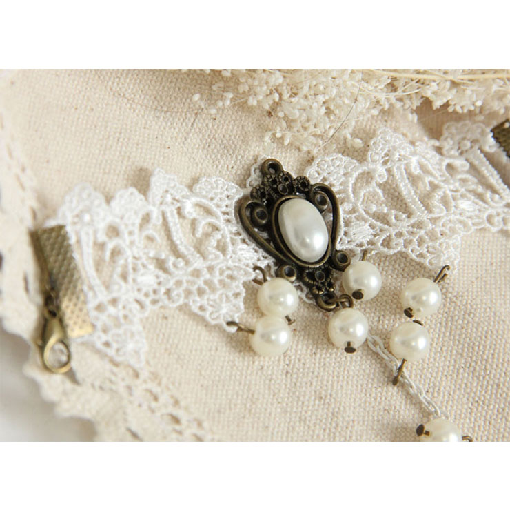 Vintage Bracelet, Vintage Olivet Bracelet, Cheap Wristband, Gothic White Bracelet, Victorian Bracelet, Retro White Wristband, Bracelet with Ring, #J18070