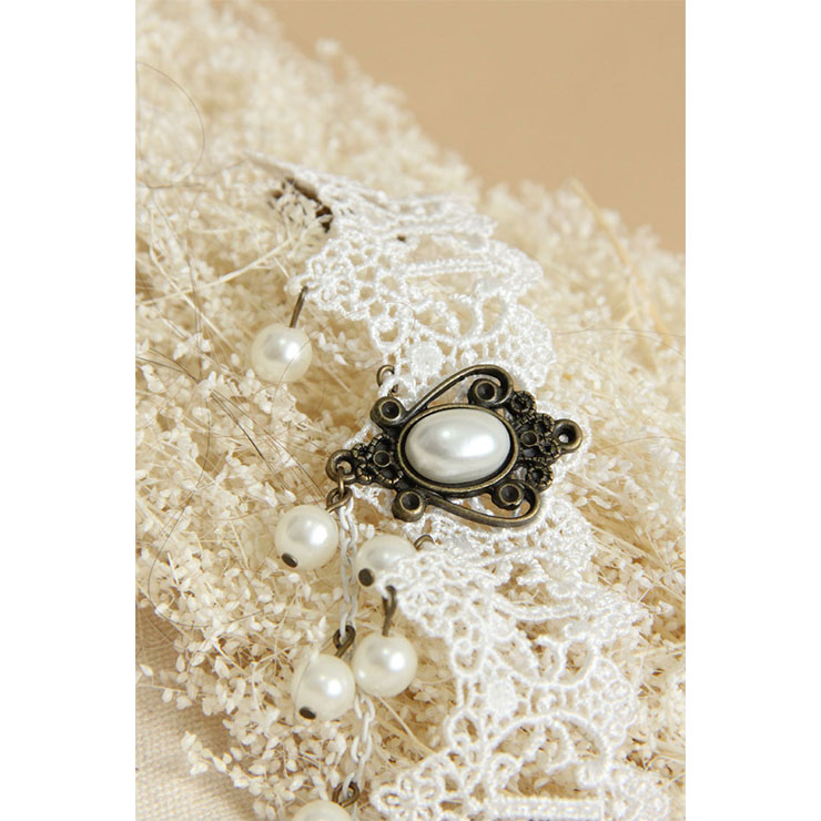 Vintage Bracelet, Vintage Olivet Bracelet, Cheap Wristband, Gothic White Bracelet, Victorian Bracelet, Retro White Wristband, Bracelet with Ring, #J18070