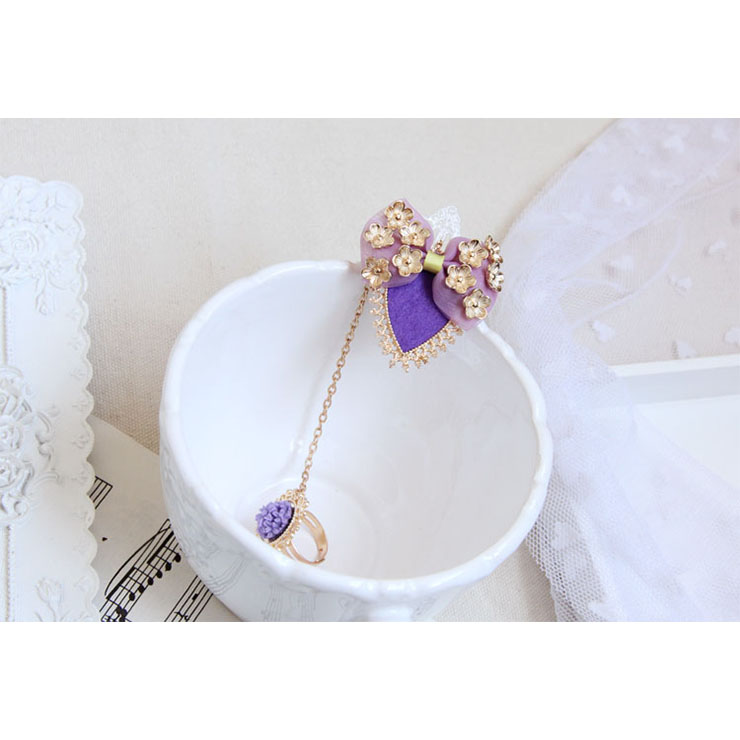 Vintage Bracelet, Retro Purple Bowknot  Bracelet, Cheap Wristband, Vintage White Bracelet, Victorian White Lace Bracelet, Retro White Wristband, Bracelet with Ring, #J18073