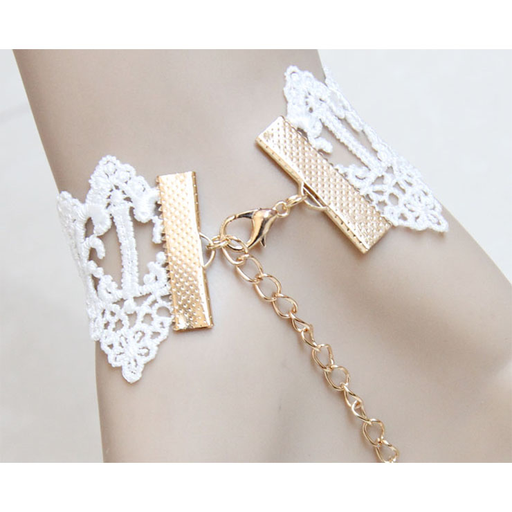 Vintage Bracelet, Retro Purple Bowknot  Bracelet, Cheap Wristband, Vintage White Bracelet, Victorian White Lace Bracelet, Retro White Wristband, Bracelet with Ring, #J18073