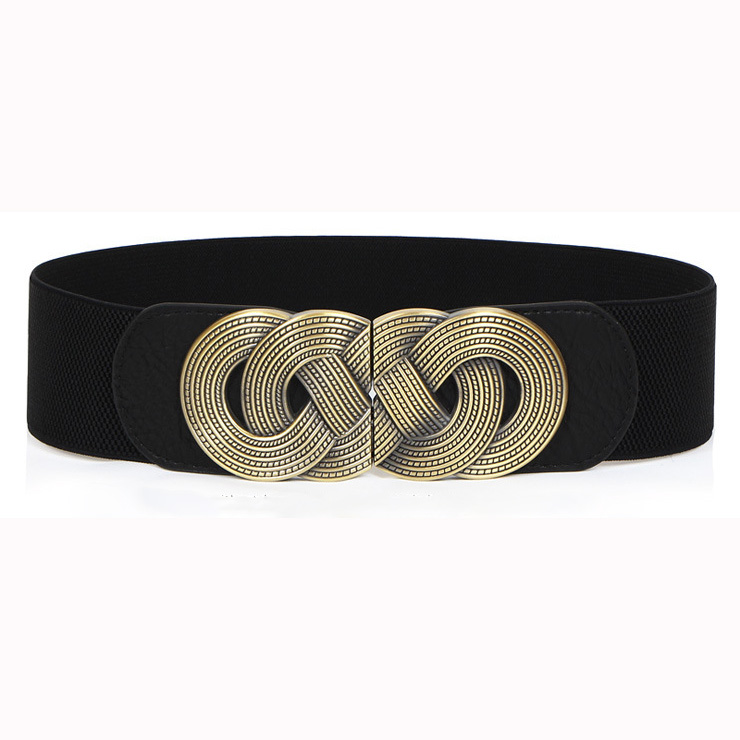 Women's Vintage Wide Elastic Bronze Buckle Waist Belt Retro Cinch Belt N15358
