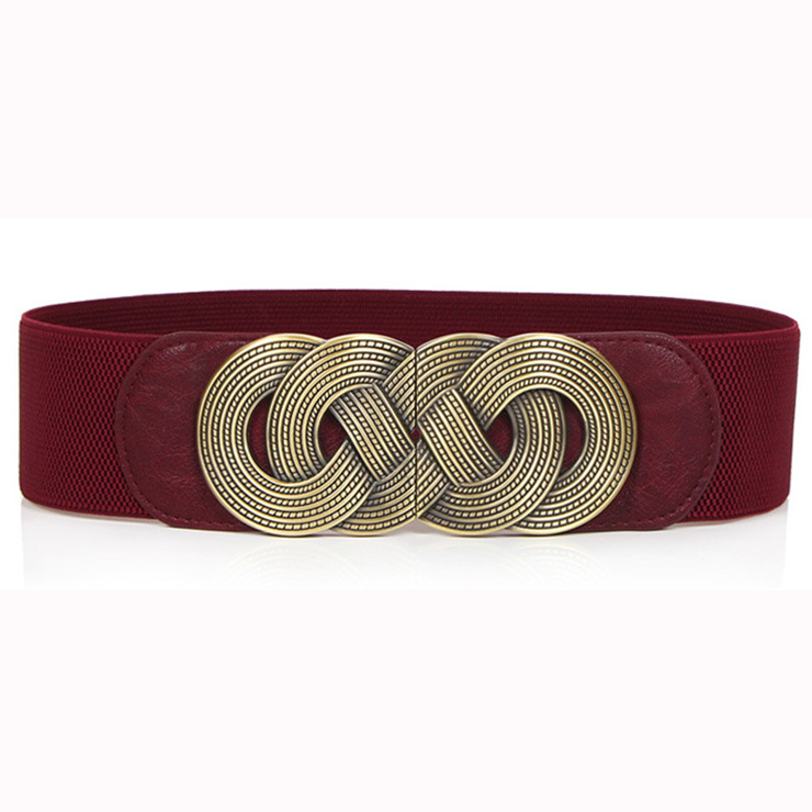 Women's Vintage Wide Elastic Bronze Buckle Waist Belt Retro Cinch Belt N15359