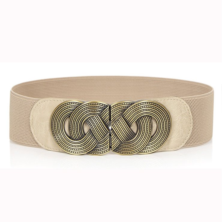 Women's Vintage Wide Elastic Bronze Buckle Waist Belt Retro Cinch Belt N15363