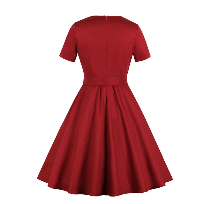 Retro Wine Red Midi Dress, Vintage Dresses for Women, Sexy Dresses for Women Cocktail Party, Vintage High Waist Dress, Short Sleeves Swing Dress, High Waist Short Sleeves Swing Daily Dress, Vintage Wine Red Party Dress, #N18491