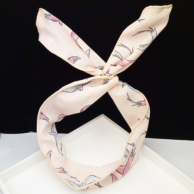 Vintage Womens Birds Print Wired Bow Twist Headband J14681