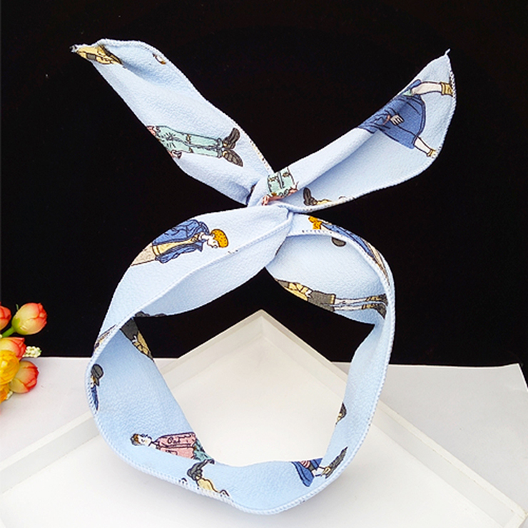Vintage Womens Cartoon Figure Print Wired Bow Twist Bunny Headband J14684
