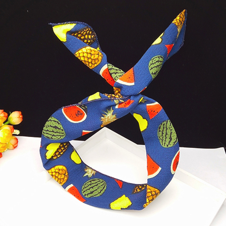 Vintage Womens Fruits Print Wired Bow Twist Headband J14679