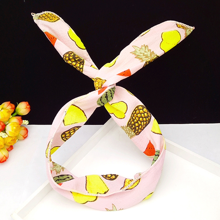 Vintage Womens Fruits Print Wired Bow Twist Headband J14680