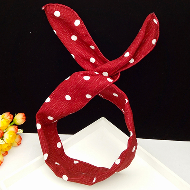 Vintage Womens Polka Dots Wired Bow Twist Headband J14673