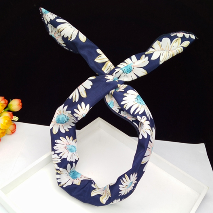 Vintage Womens Tiny Daisy Print Wired Bow Twist Bunny Headband J14683