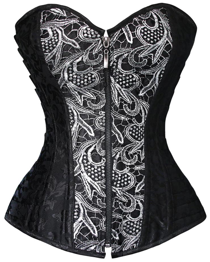 Overbust Steampunk Style Corset, Grey Brocade Corset, Weave Gothic Punk Corset, #N8391