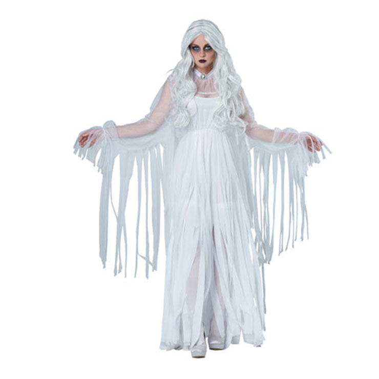 White Evil Ghost Bride Dress Adult Vampire Halloween Costume N22587