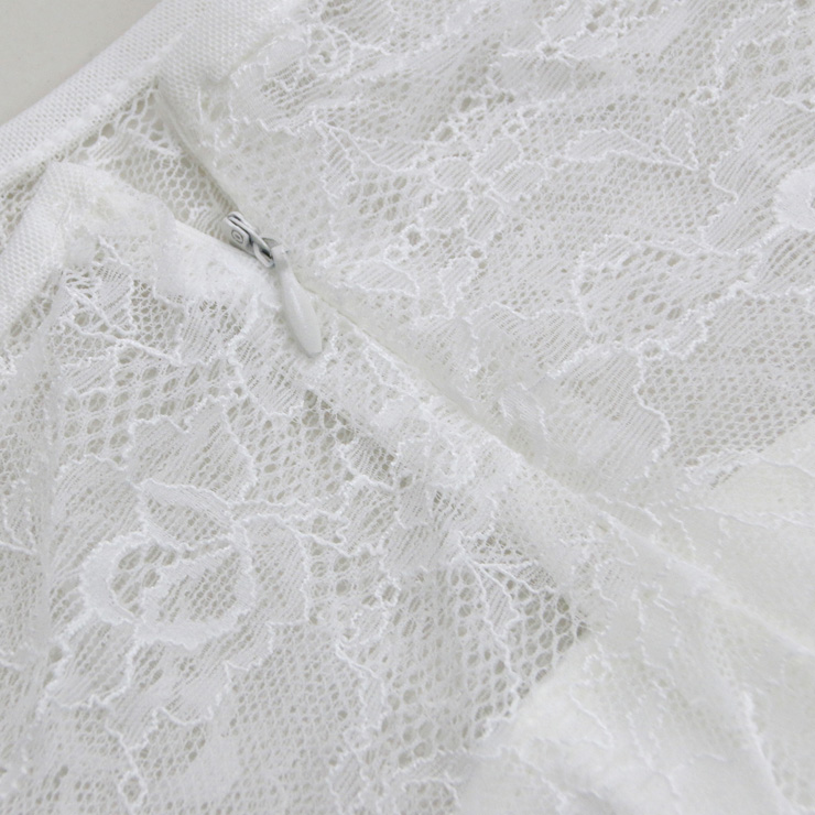Round Collar Lace Splicing Color Dress, Elegant Full Lace Dress, Double-Deck Lace Dress, Sexy See-through Mini Dress, White Lace Mini Dress, #N7593