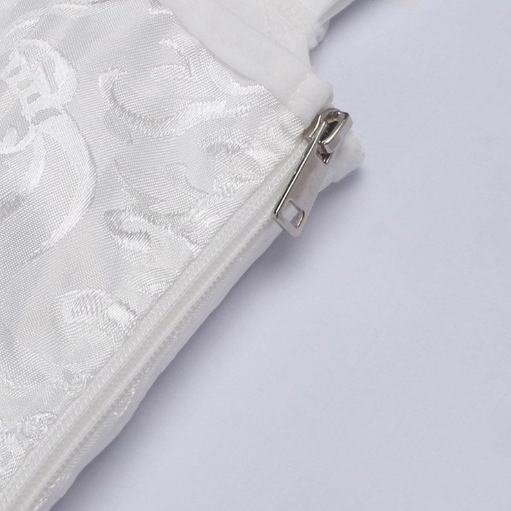 White bustier, vintage corset, brocade corset, ruffle trim, Baroque style, dance costume, Renaissance wear, lace-up back, theatrical corset, historical costume, metallic brocade, vintage performance wear, puffed sleeve corset, bridal corset, adjustable corset #N237869