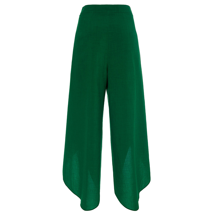 Women's Dark Green Plain Irregular Loose Pant N14419