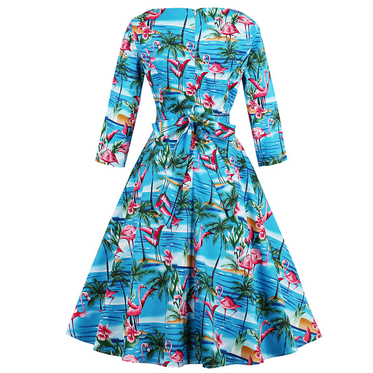 3/4 Length Sleeve, Vintage Dress for Women, Fashion Dresses for Women Cocktail Party, Casual Swing Dress, Round Neck Swing Dress, 50s Vintage Dresses, #N14725