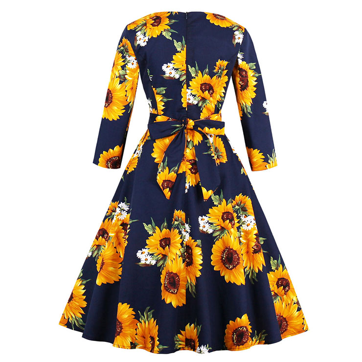 3/4 Length Sleeve, Vintage Dress for Women, Fashion Dresses for Women Cocktail Party, Casual Swing Dress, Round Neck Swing Dress, 50s Vintage Dresses, #N14726 