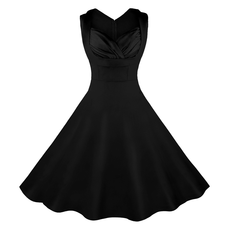 Women's 1950's Vintage Black Cut Out V-Neck Casual Party Cocktail Dress N11092