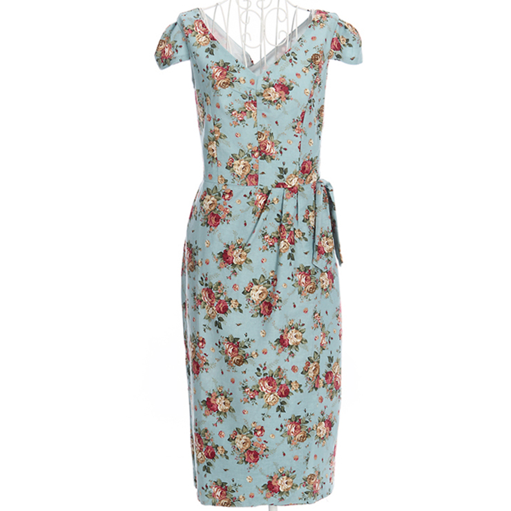 1950's Vintage V Neckline Floral Print Casual Dress N11917