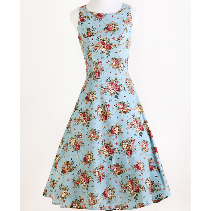 Elegant 1950's Vintage Floral Print Casual Dress N11918