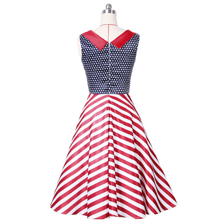 Women's 1950's Vintage V-Neck Stripe Cocktail Party Dress N14156