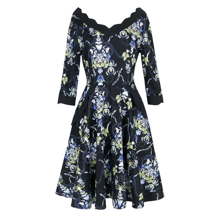 Gothic Vintage Floral Print Prom Dress N11934