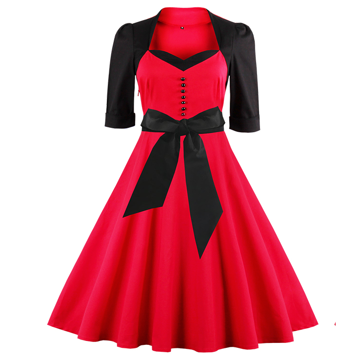 Vintage Retro Patchwork Cocktail Party Swing Dress N12438