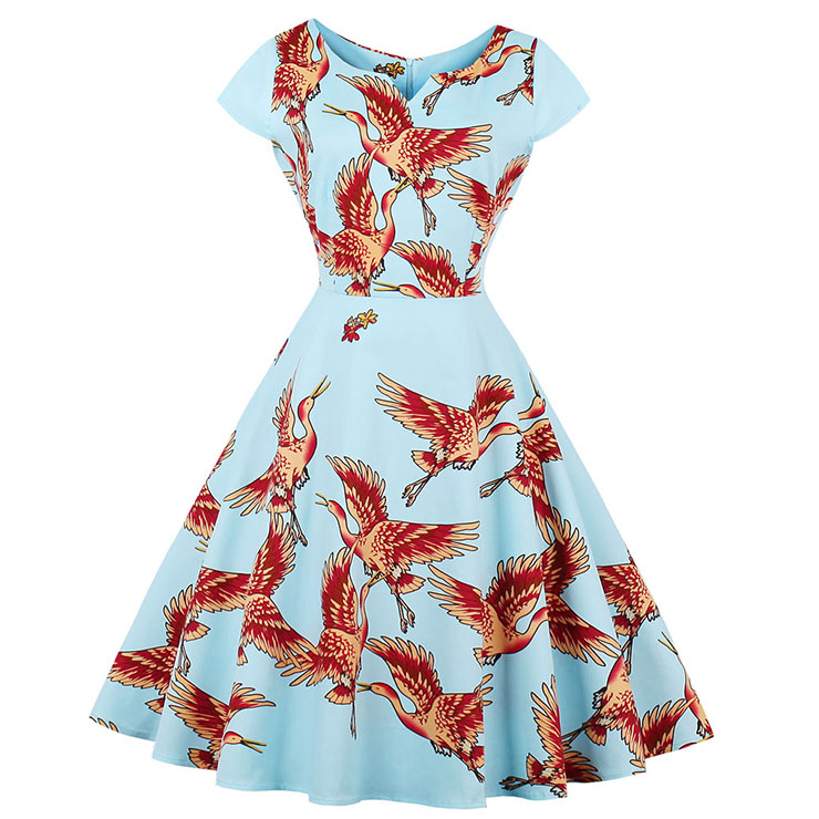 1950 S Vintage Light Blue Flamingo Print Cocktail Swing