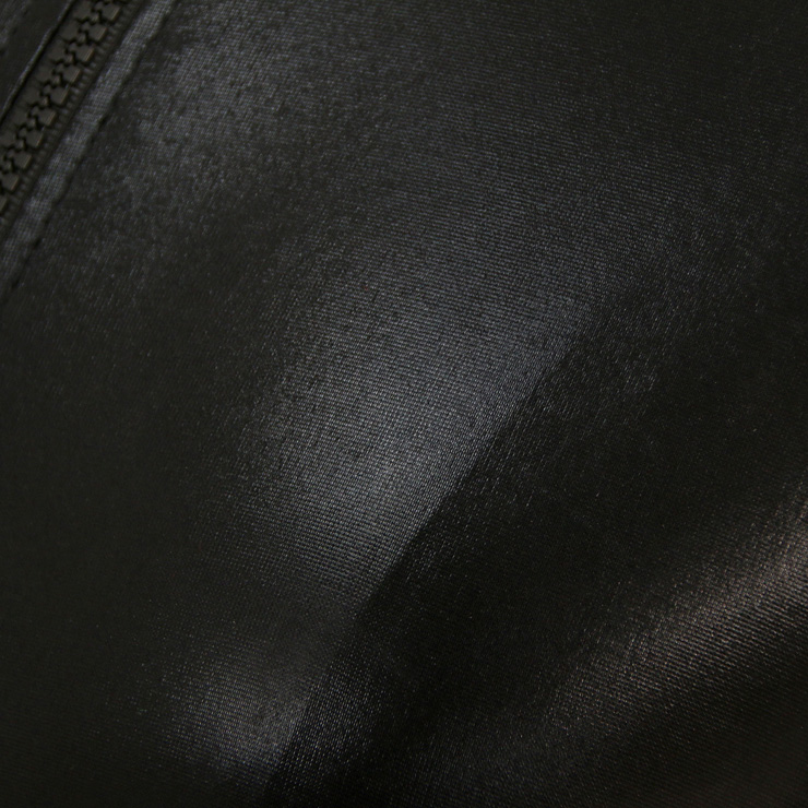 Black Wetlook Vinyl Catsuit, Ziper Front Jumpsuit, Deep-V Neckline Catsuit, #N8504