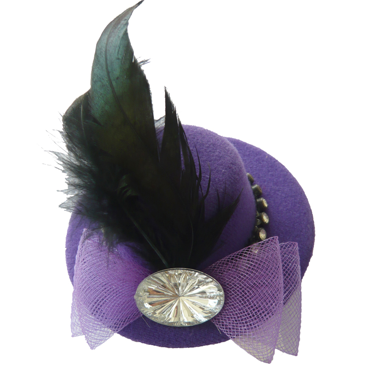 purple Feather Hair Clip Mini Top Hat, Hen Party Felt Mini Top Hat, Mini Top Hat Fascinator Hair Clips, #J7041
